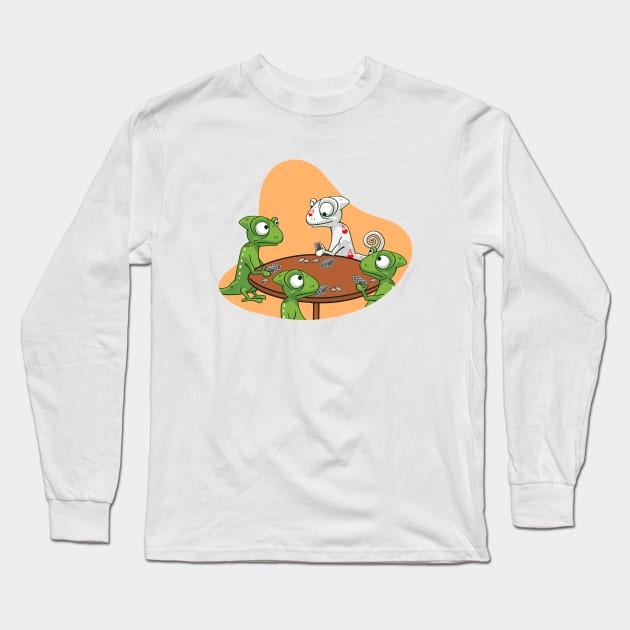 Chameleon Poker Face Long Sleeve T-Shirt by Printadorable